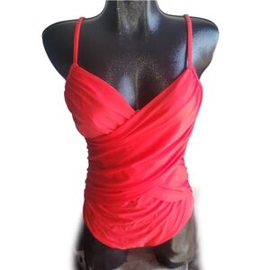 Old Navy Red Swimsuit with Ruched Wrap Design L